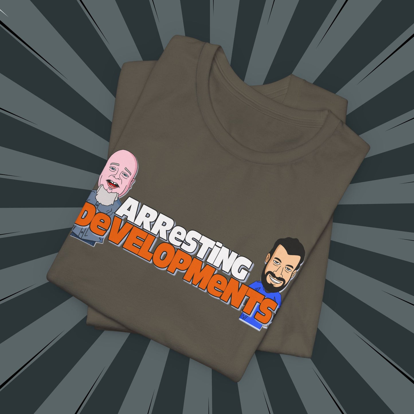 Arresting Developments Illustrated Tee – True Crime Podcast Shirt Featuring Mike Willever & Producer Joe