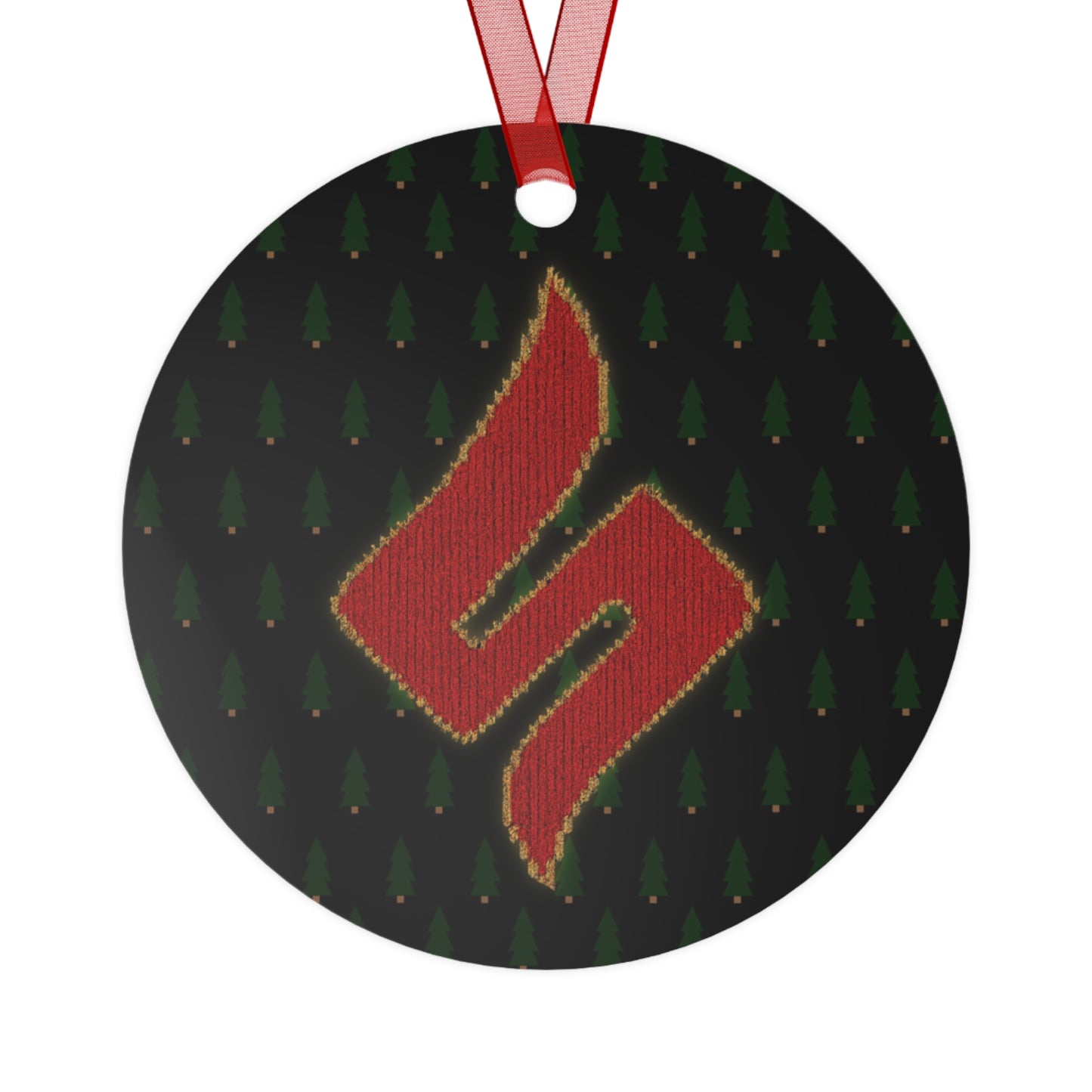 Sessmas Bell of Truth Approved by Shuli, Denied by Hack Comics Metal Ornament — Festive Shadow Figure & Red Emblem Holiday Bell Ornament