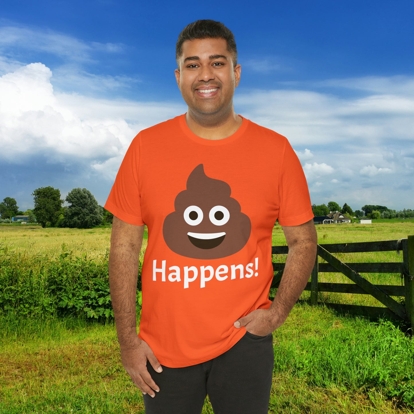 Embrace the Inevitable: 'Happens' Poop Emoji Unisex Jersey T-Shirt