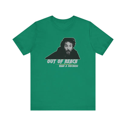 Inspired Parody Die Hard Hans Gruber Tee: Out of Reach, Grab a Snickers! Unisex Jersey Short Sleeve Tee