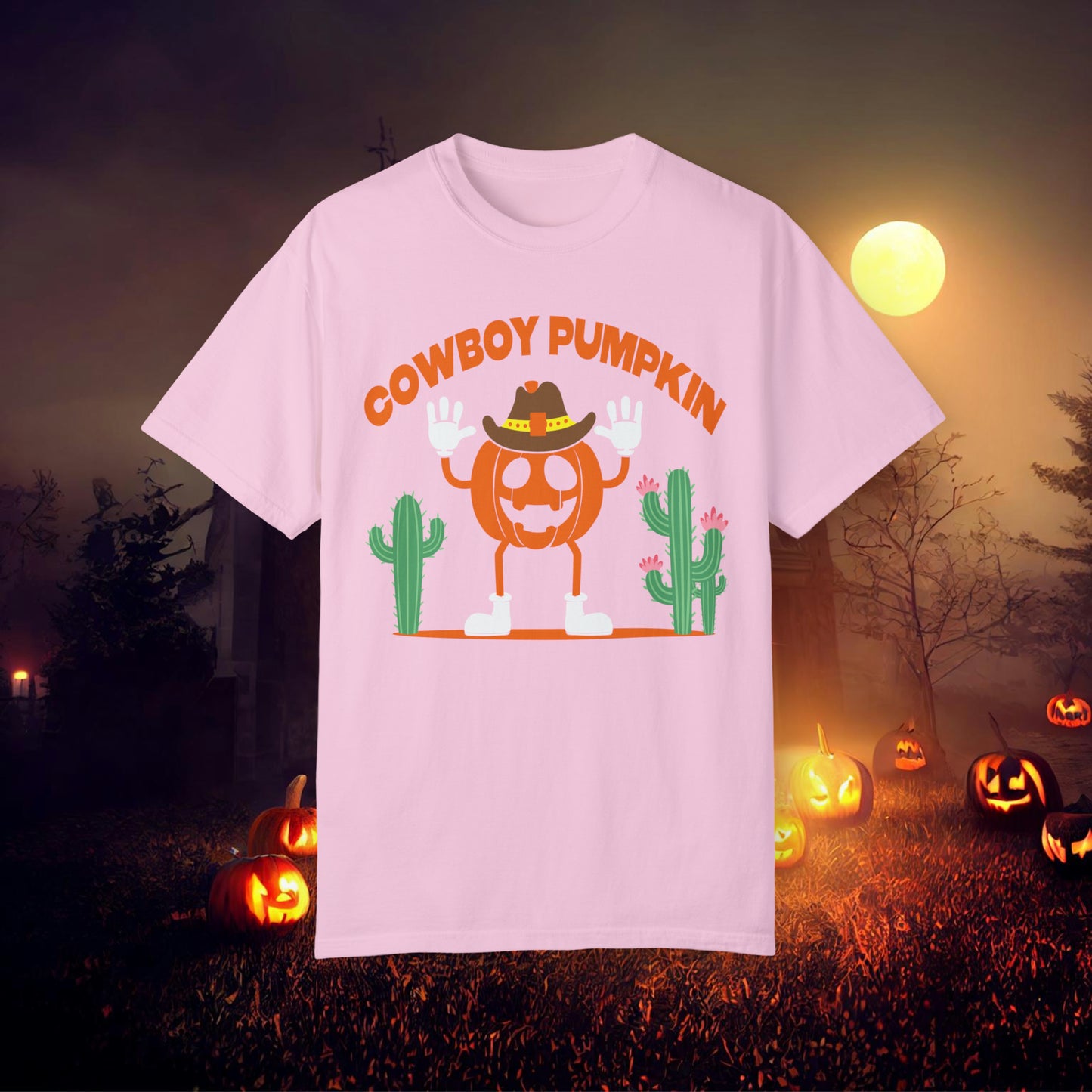 Cowboy Pumpkin Retro Groovy Halloween Unisex Garment-Dyed T-shirt Gifts for Him Gifts for Her