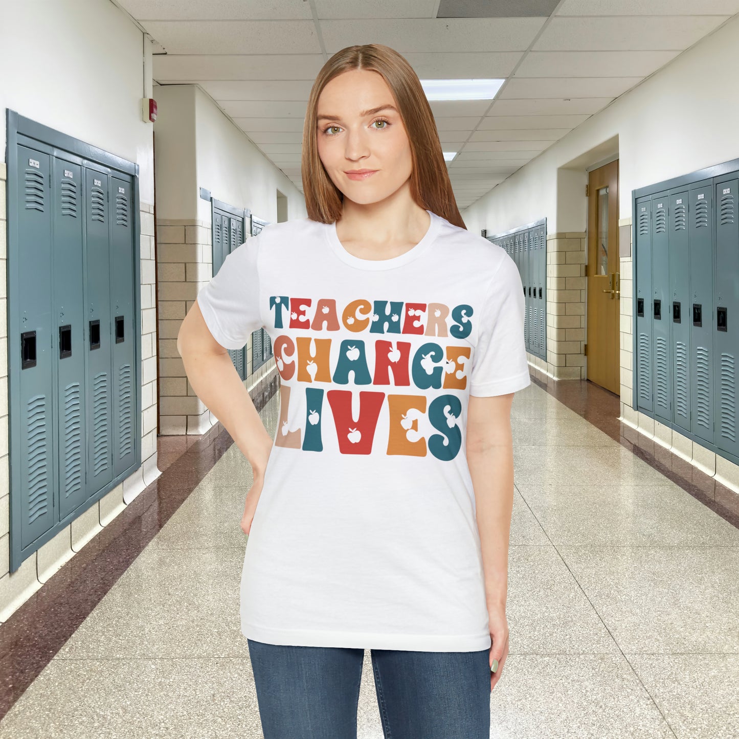 Colorful Teachers Change Lives Back to School Unisex Jersey Short Sleeve Tee Gifts for him, Gifts for Her