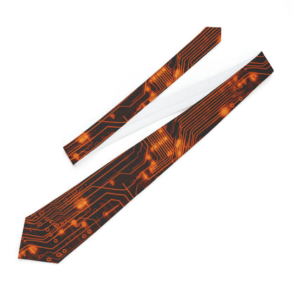 "DirkyThreadz Circuit Elegance Necktie - Bold Black and Orange Tech-Inspired Design"
