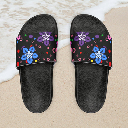 Good Times Good Vibes Feeling Groovy Retro Colorful Flowers Women's PU Slide Sandals