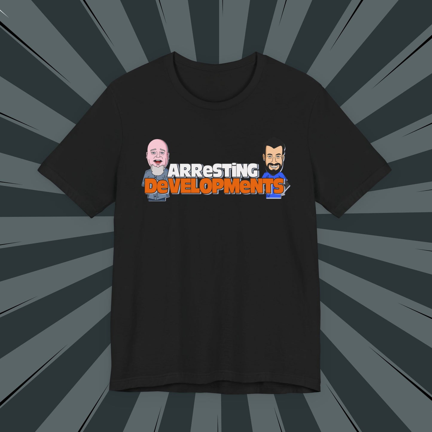Arresting Developments Illustrated Tee – True Crime Podcast Shirt Featuring Mike Willever & Producer Joe