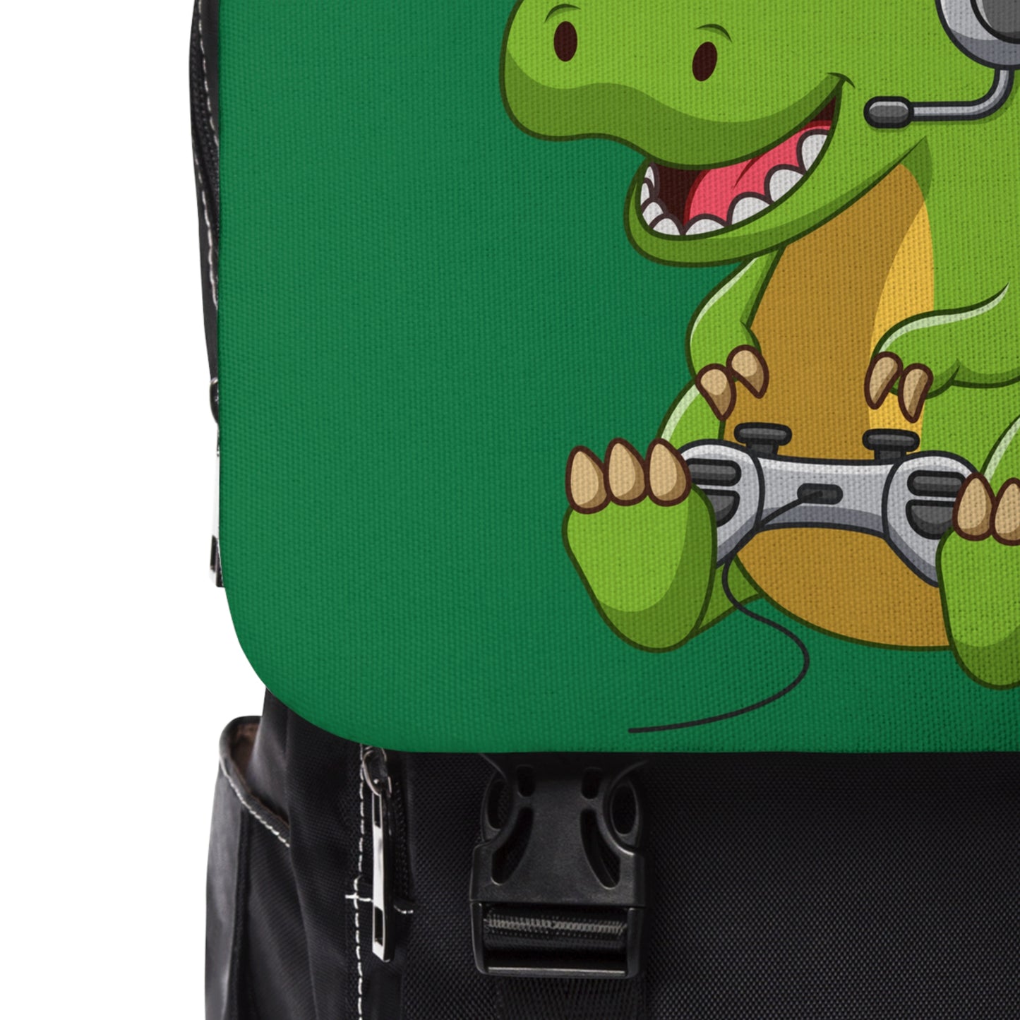 Green Dinosaur Playing Games Back to School Unisex Casual Shoulder Backpack