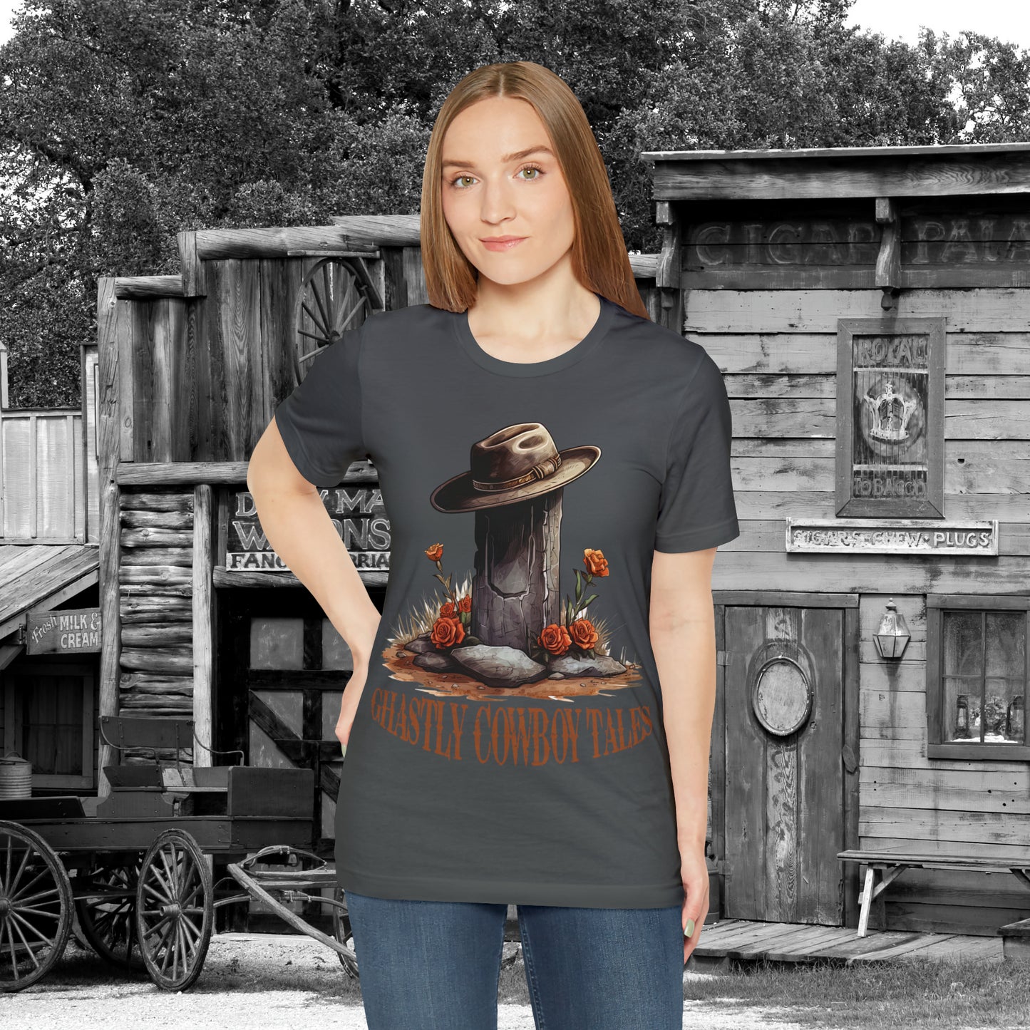 Ghastly Ghost Tales Western Halloween Unisex Jersey Short Sleeve Tee Gifts for Her Gifts for Him