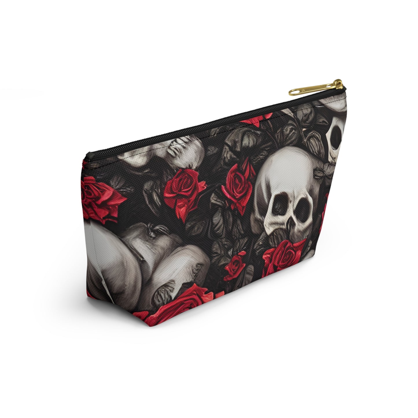 Hyper Realistic Skulls and Red Roses by artist Anne-Laure Goupil Accessory Pouch w T-bottom