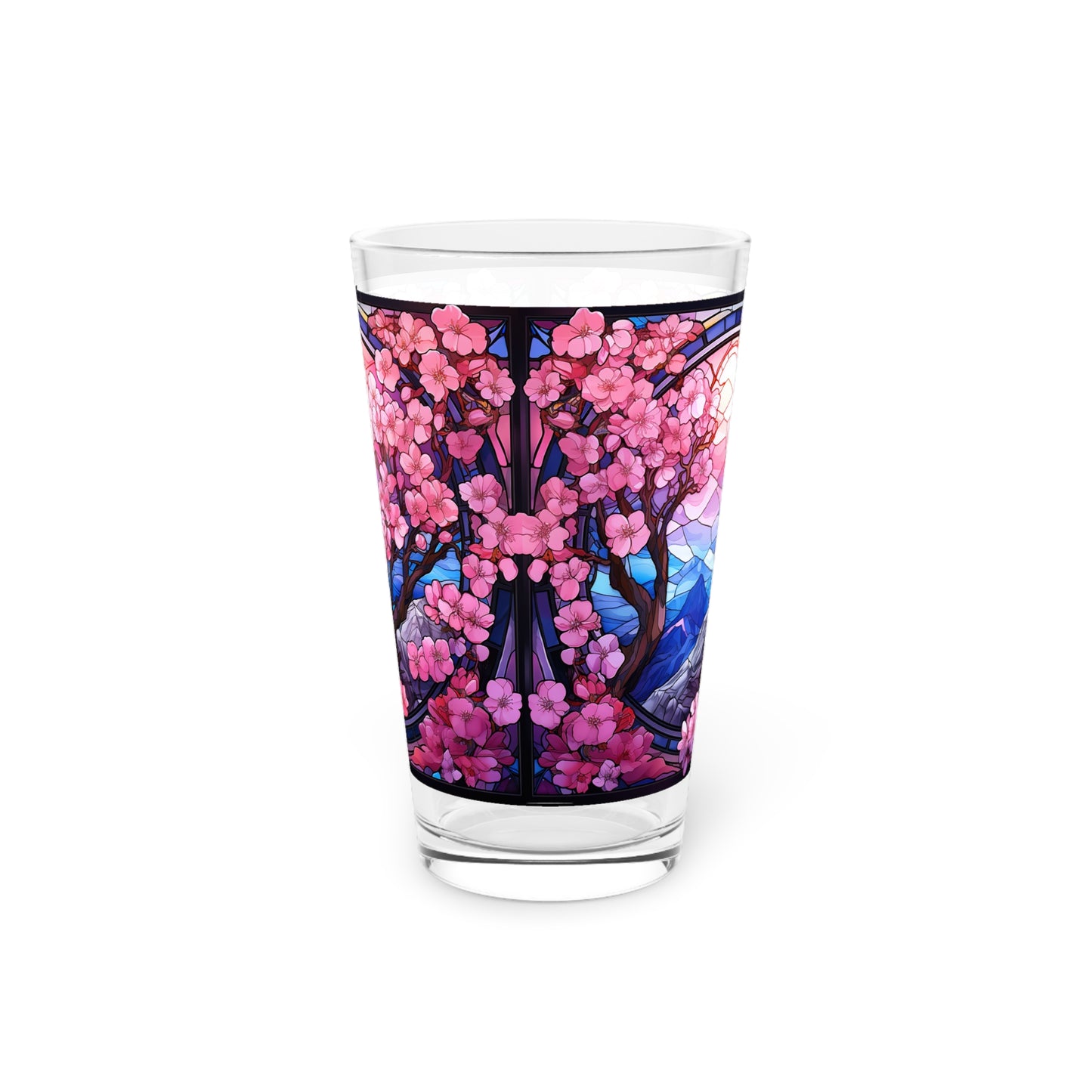 Cherry Blossoms in Full Bloom: A Stained Glass Masterpiece 16oz Pint Glass Gift idea gifts for home decor housewarming gift