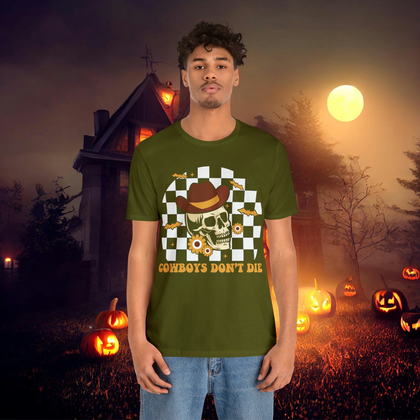 Cowboys Don't Die Retro Western Halloween Unisex Jersey Short Sleeve Tee Gifts for Her Gifts for him.