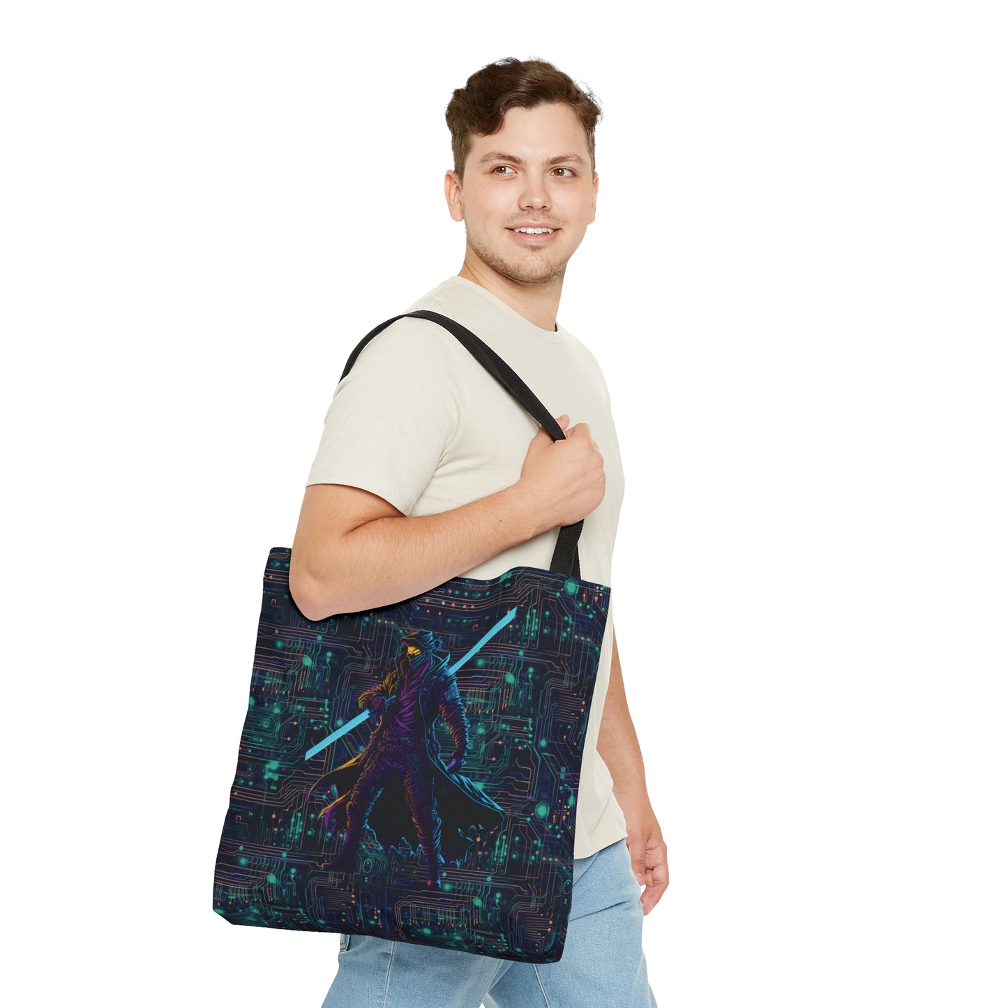 Cyberpunk Chic: Neon Circuit Board All Over Print Tote Bag