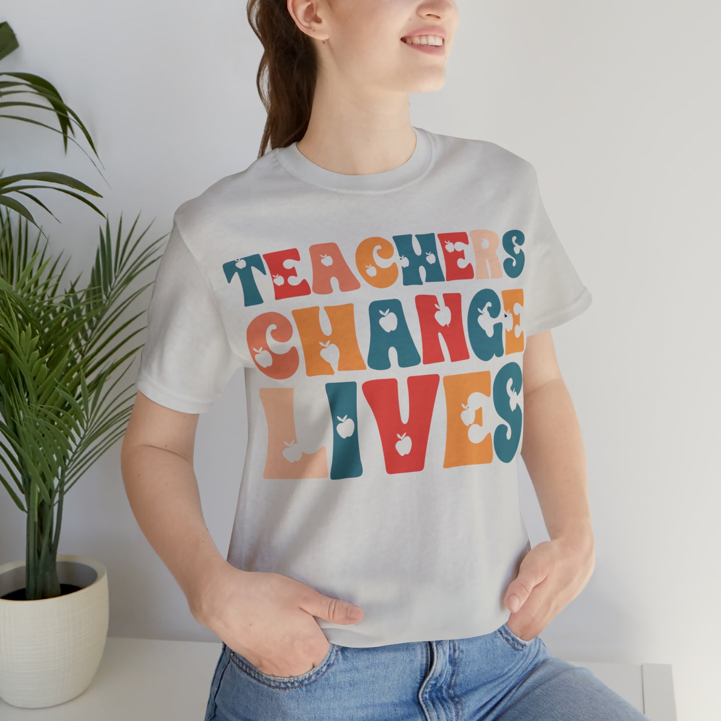 Colorful Teachers Change Lives Back to School Unisex Jersey Short Sleeve Tee Gifts for him, Gifts for Her