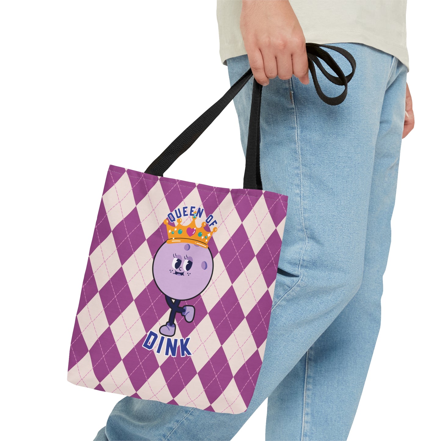 Vintage Purple Rhombus Pickleball Queen AOP Tote Bag - Rule the Court as the Queen of Dink