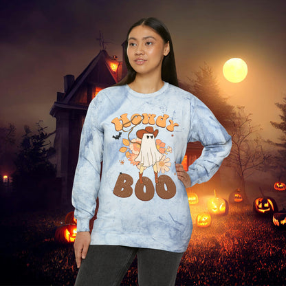 Howdy Boo Western Halloween Retro Unisex Color Blast Crewneck Sweatshirt Gift for her