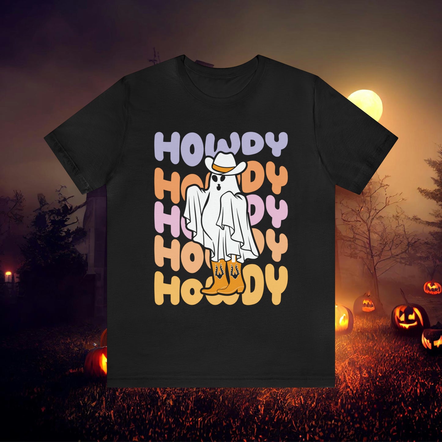 Cowboy Ghost Howdy Retro Halloween Unisex Jersey Short Sleeve Tee Gifts for Him Gifts For Her