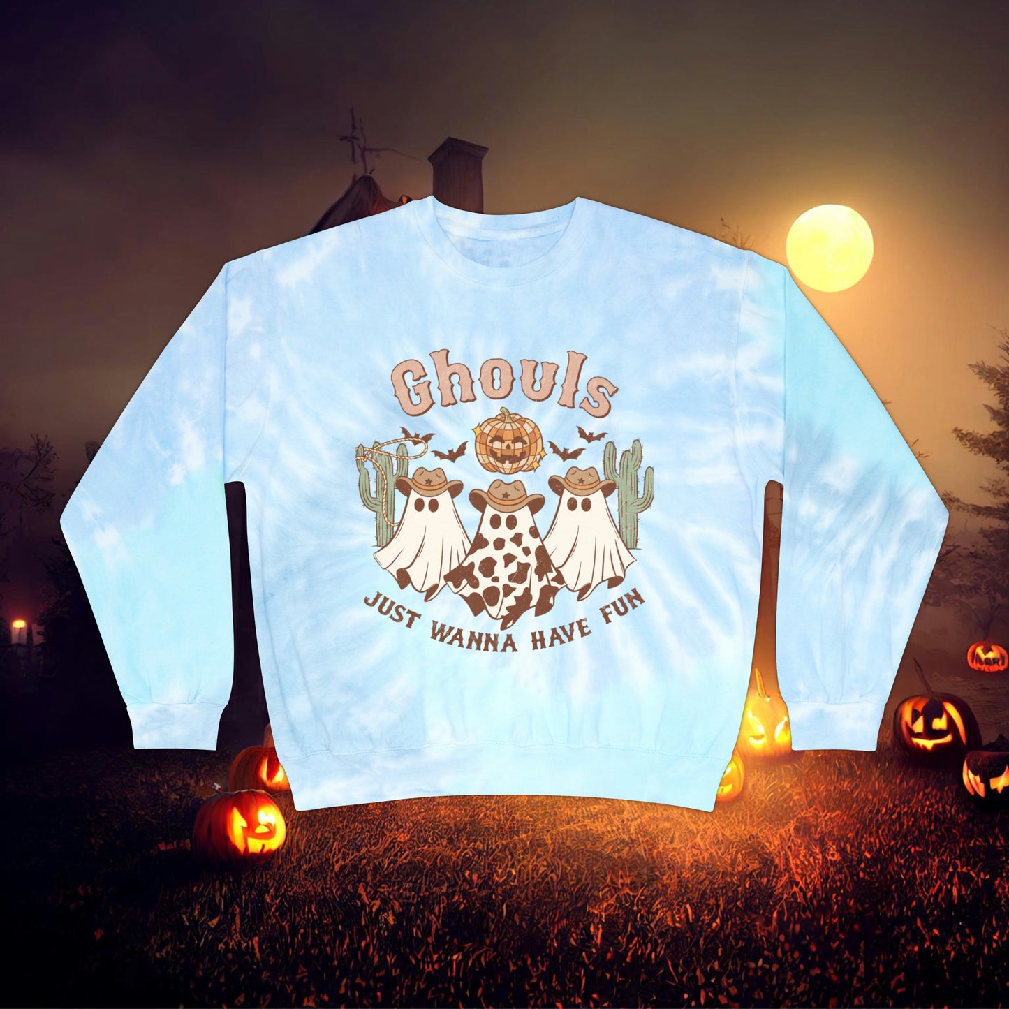 Ghouls just wanna have fun Halloween Retro Unisex Tie-Dye Sweatshirt