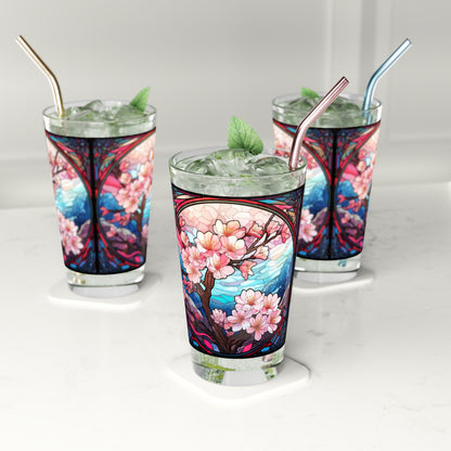 Cherry Blossoms in Full Bloom: A Stained Glass Masterpiece 16oz Pint Glass Gift idea gifts for home decor housewarming gift