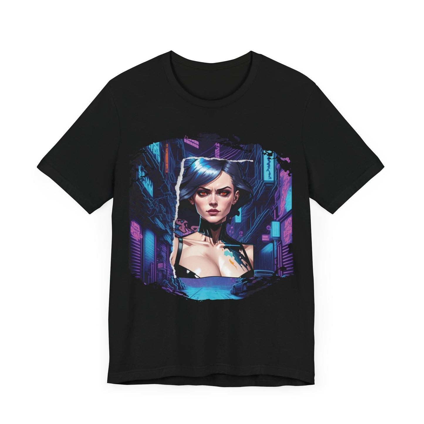 Cyberpunk Girl Unisex Jersey T-Shirt - Futuristic Cityscape Graphic Tee Futuristic Style cyberpunk fashion