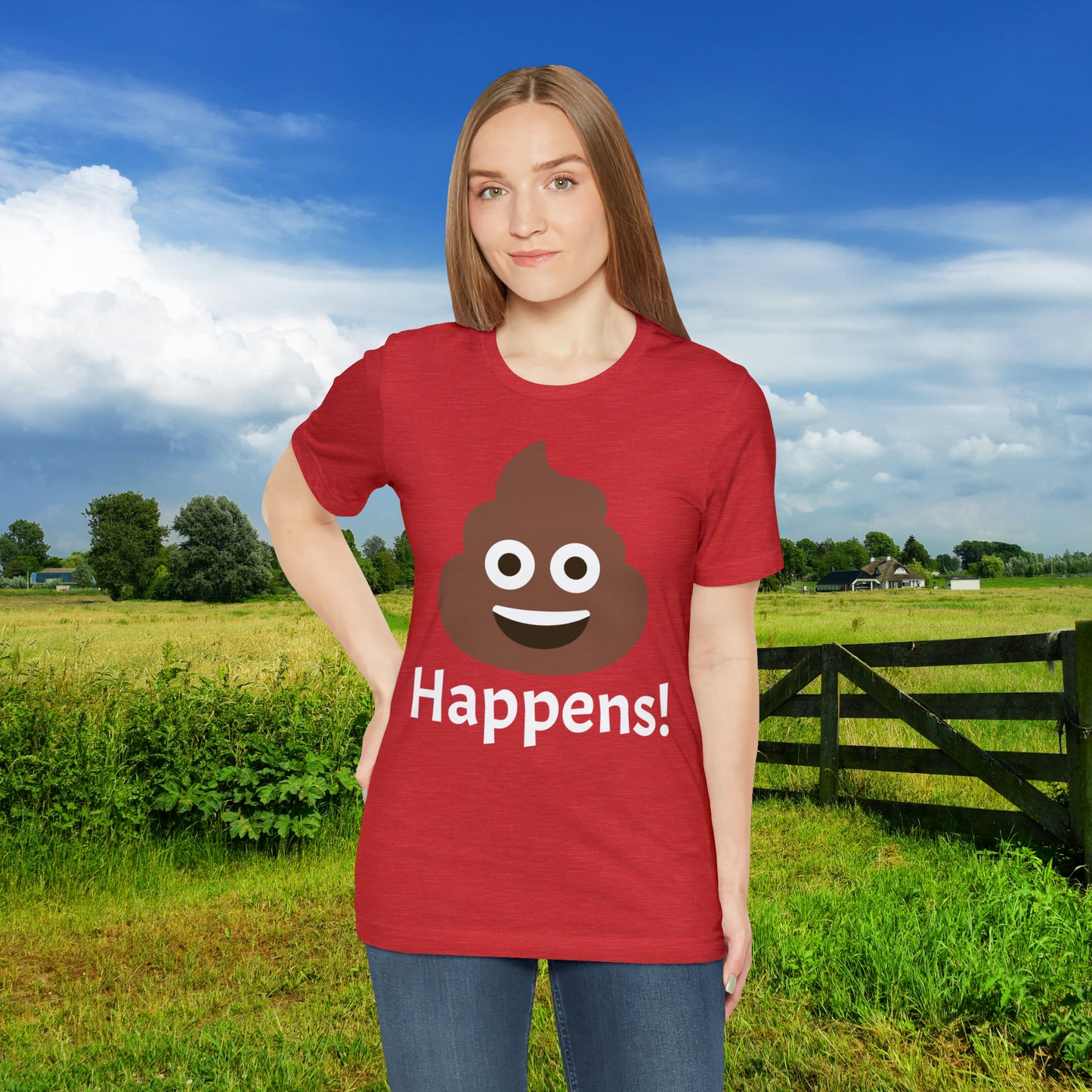 Embrace the Inevitable: 'Happens' Poop Emoji Unisex Jersey T-Shirt