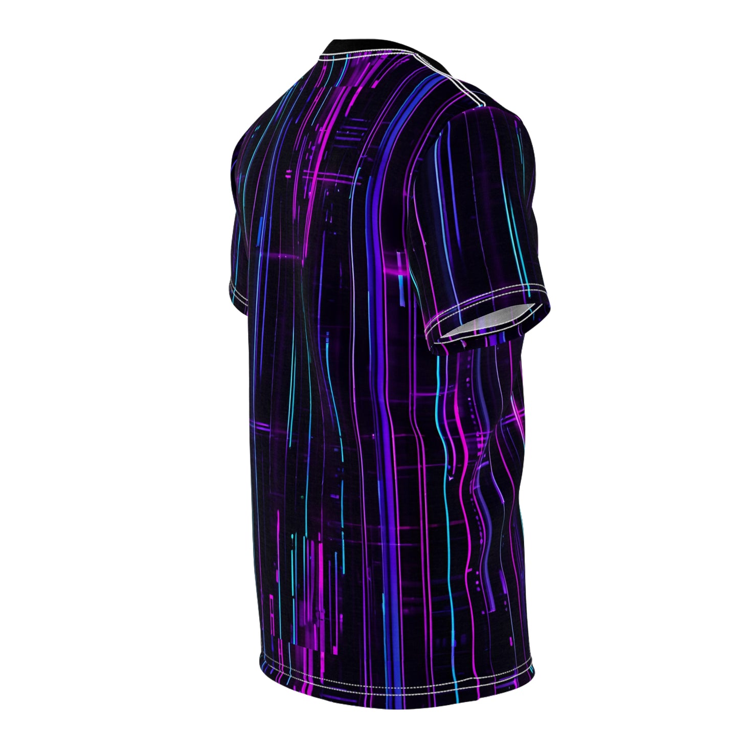 3D Neon Cyborg Skull on Futuristic Lights Cyberpunk Unisex Cut & Sew Tee (AOP)