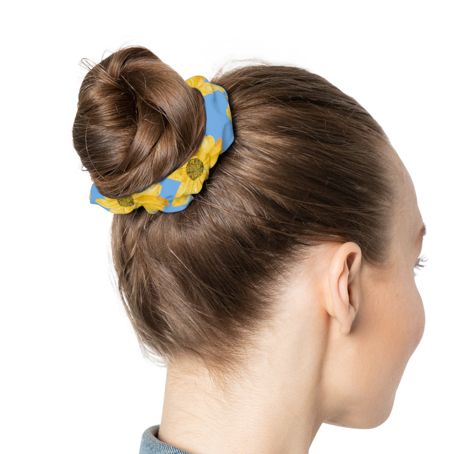 Flowers on a Blue Background Scrunchie