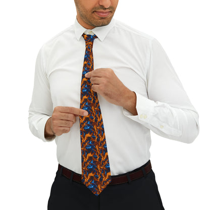 "DirkyThreadz Fiery Blaze Necktie - Bold Orange & Blue Flame Design for Striking Style"