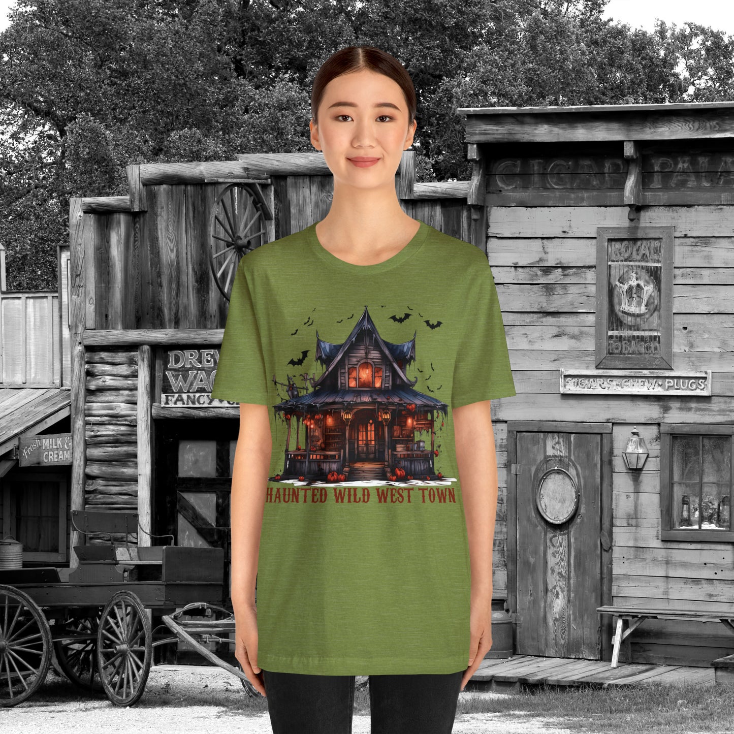 Haunted Wild West Town Halloween Western Unisex Jersey Short Sleeve Tee Gifts for Him Gifts For Her