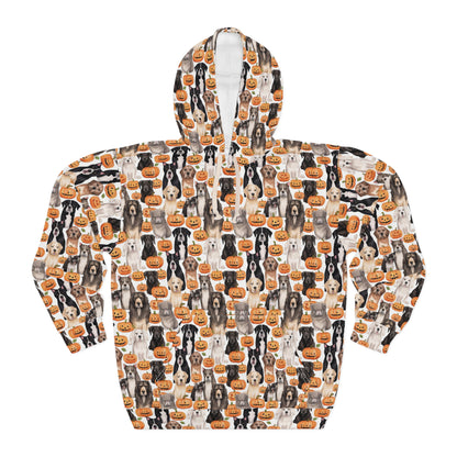 Halloween Dogs and Pumpkins Unisex Pullover Hoodie (AOP) Gifts for her Gifts for Him