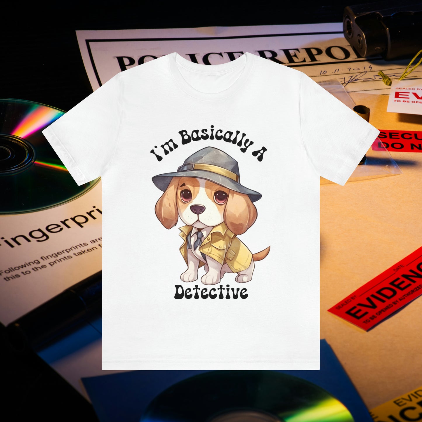 Detective Beagle Puppy True Crime I'm Basically a Detective Unisex Jersey Short Sleeve Tee Gift for Dog Lovers Gifts for him Gifts for her