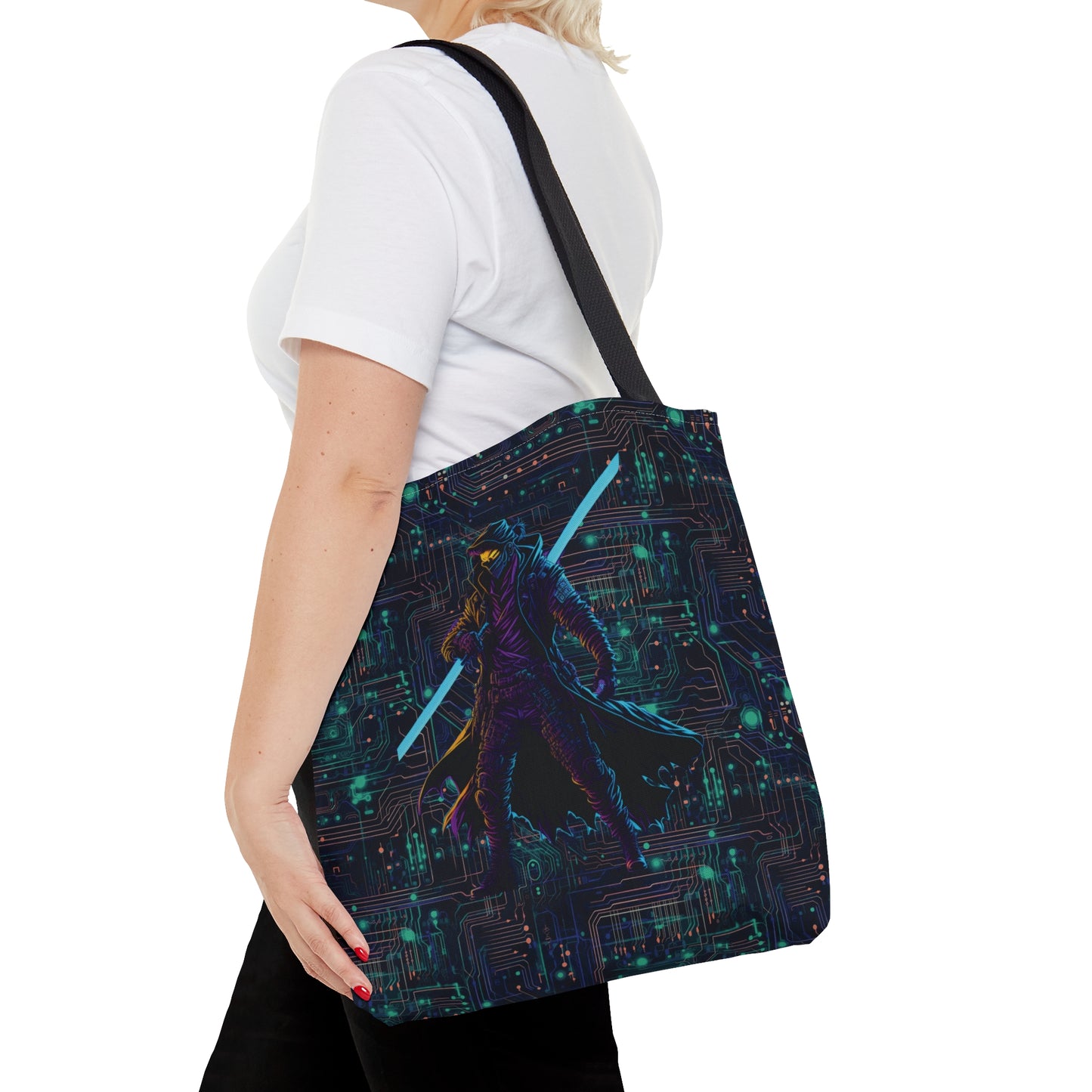 Cyberpunk Chic: Neon Circuit Board All Over Print Tote Bag