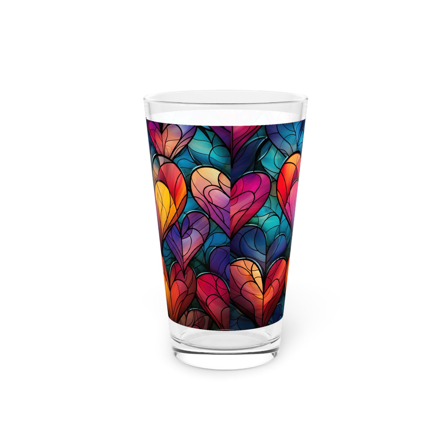 Love in Full Spectrum: A Vibrant Rainbow Heart Stained Glass artwork on a 16oz Pint Glass Gift idea gifts for home decor housewarming gift