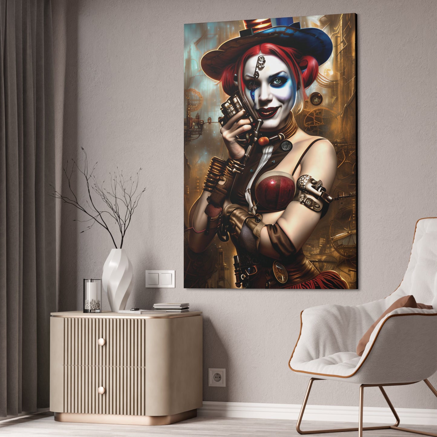 Hyper Realistic Steampunk Harley Quinn Canvas Stretched, 1.5''