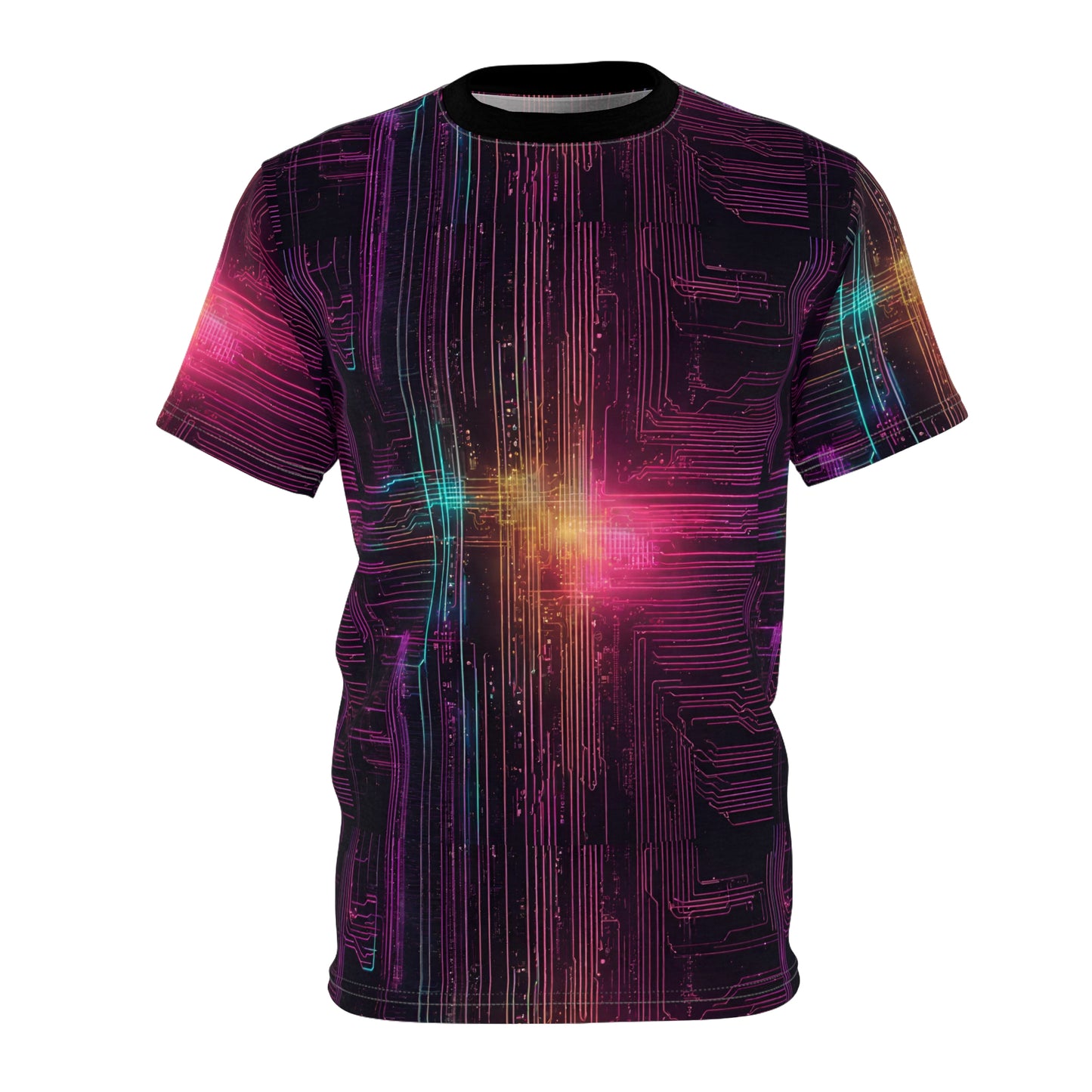 Neon Futuristic Lights Circuit Board Cyberpunk Unisex Cut & Sew Tee (AOP)