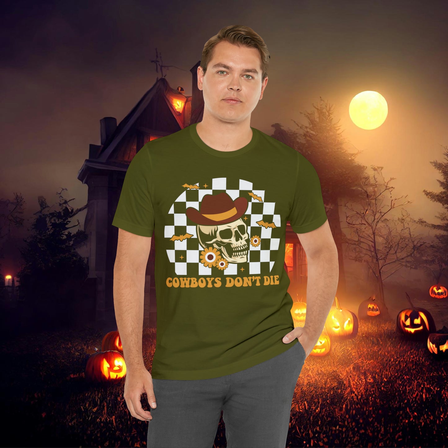 Cowboys Don't Die Retro Western Halloween Unisex Jersey Short Sleeve Tee Gifts for Her Gifts for him.