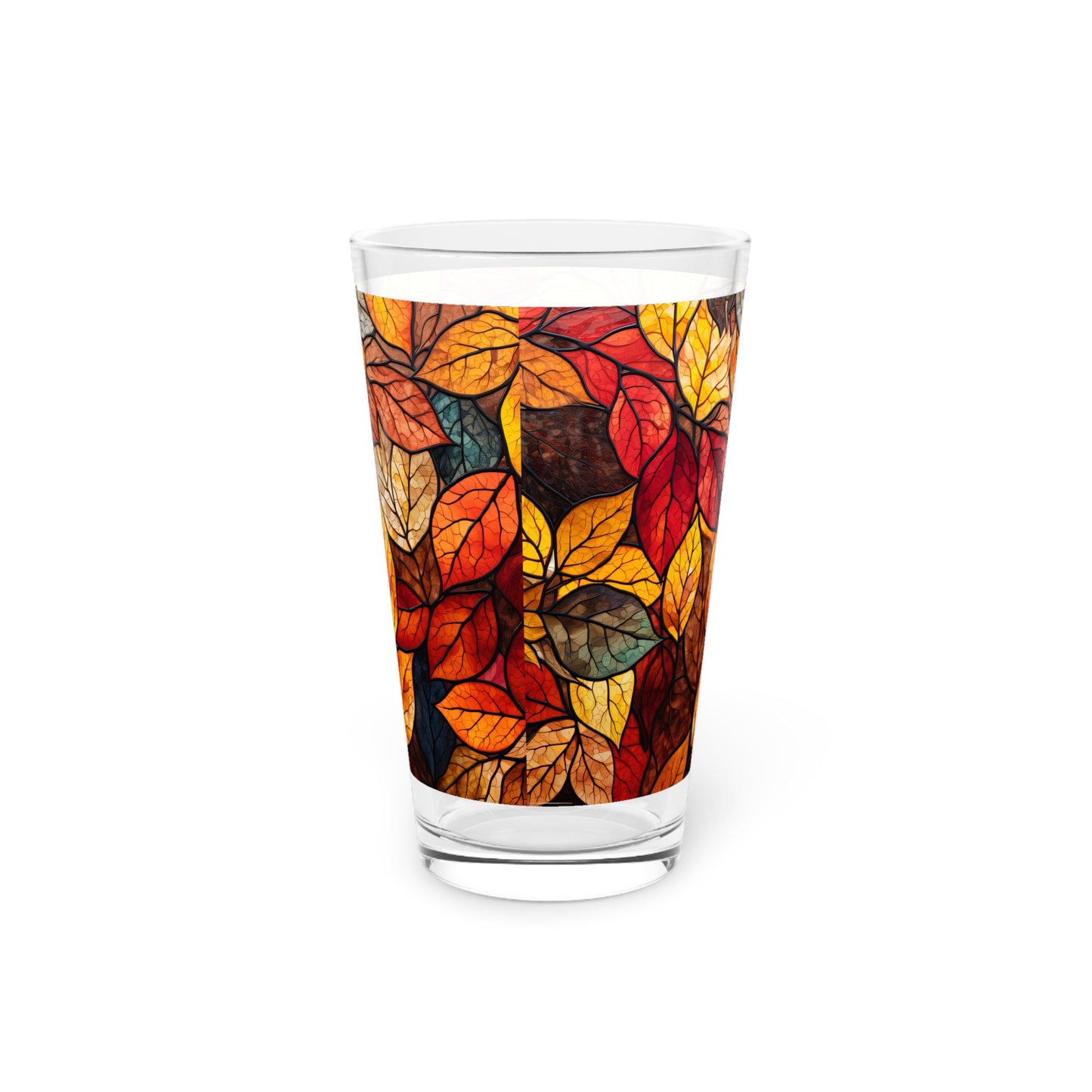 Seasonal Fall Leaves on a Stained Glass Masterpiece 16oz Pint Glass Gift idea gifts for home decor housewarming gift