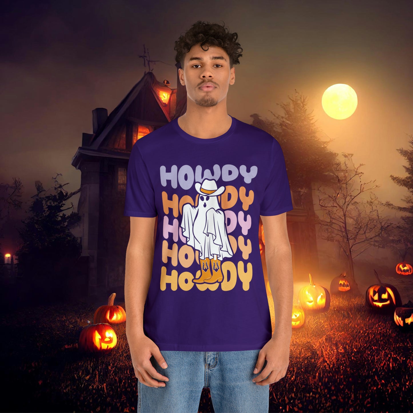 Cowboy Ghost Howdy Retro Halloween Unisex Jersey Short Sleeve Tee Gifts for Him Gifts For Her