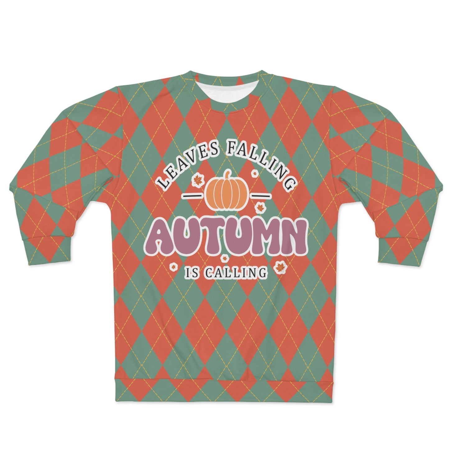 Vintage Green and Orange Rhombus pattern Fall Unisex Sweatshirt (AOP) - Embrace Autumn's Beauty in Style