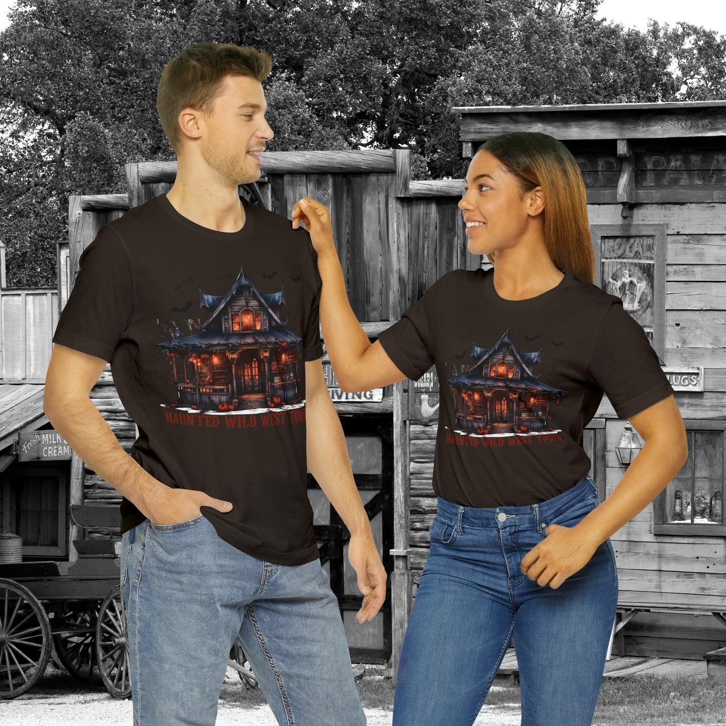 Haunted Wild West Town Halloween Western Unisex Jersey Short Sleeve Tee Gifts for Him Gifts For Her