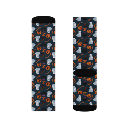 Halloween Trick or Treat Ghosts Witch Hats Jack o Lanterns Sublimation Socks