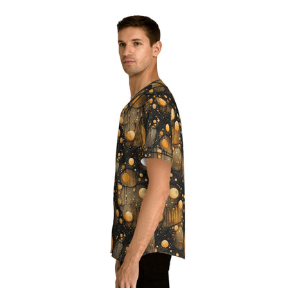 Halloween Orange Yellow Flying Orbs Men's Baseball Jersey (AOP)