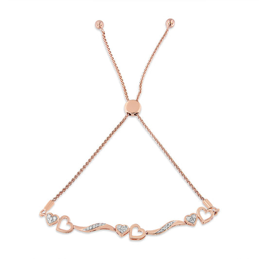 14K Rose Gold Plated .925 Sterling Silver 1/10 Cttw Diamond Wave and Hearts 4â€-10â€ Adjustable Bolo Bracelet (I-J Color, I3 Clarity)