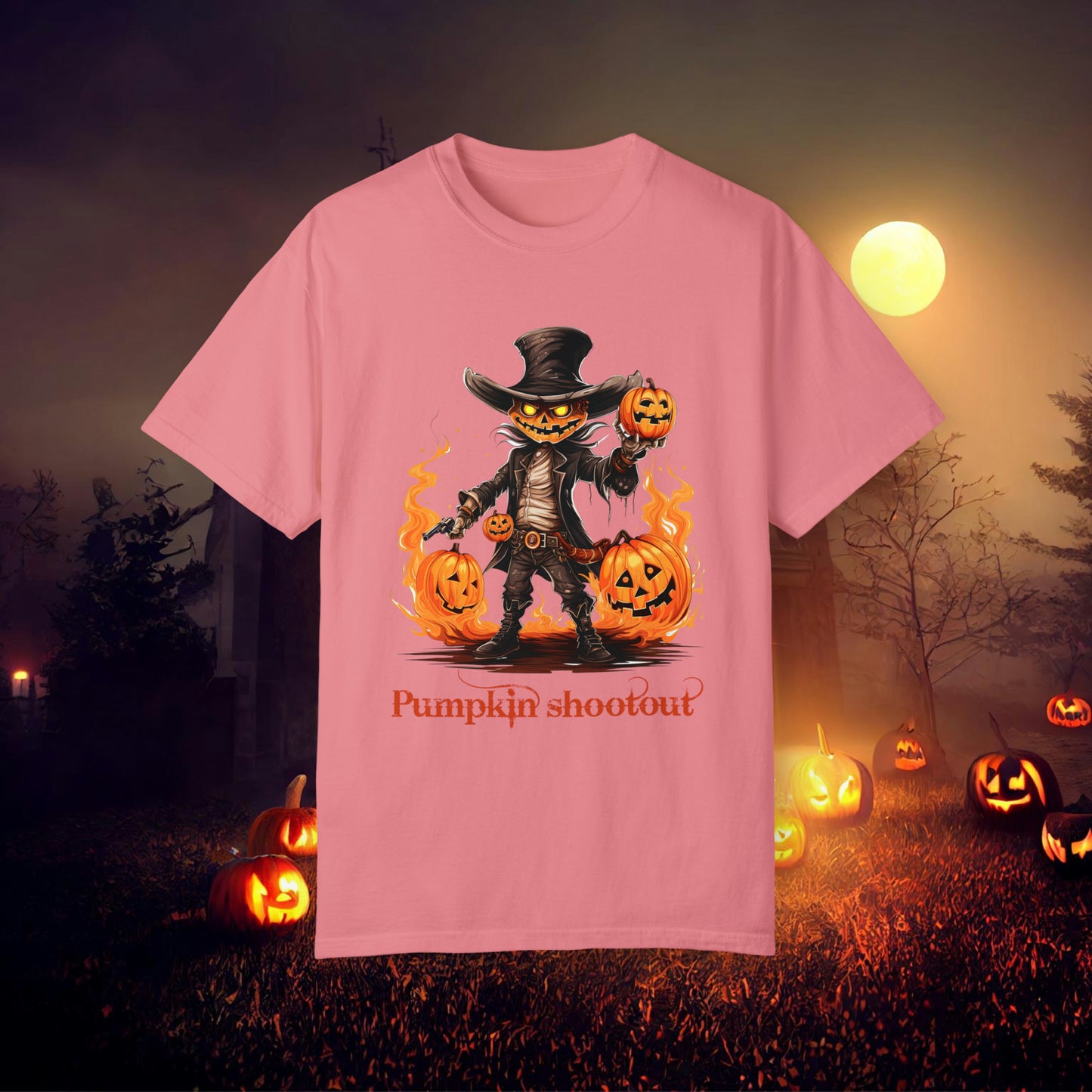 Cowboy Skeleton Gunslinger Pumpkin Shoot Out Halloween Unisex Garment-Dyed T-shirt Gifts for her Gifts for him