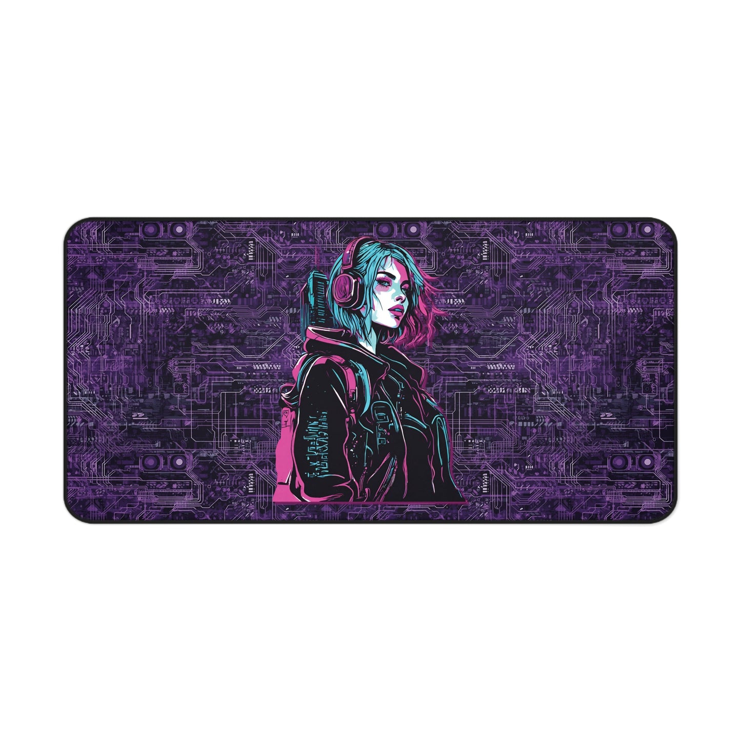 Desk Mat - Neon Futuristic Lights Cyberpunk Girl