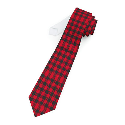 "DirkyThreadz Plaid Perfection Necktie - Classic Red and Black Design for Timeless Style"