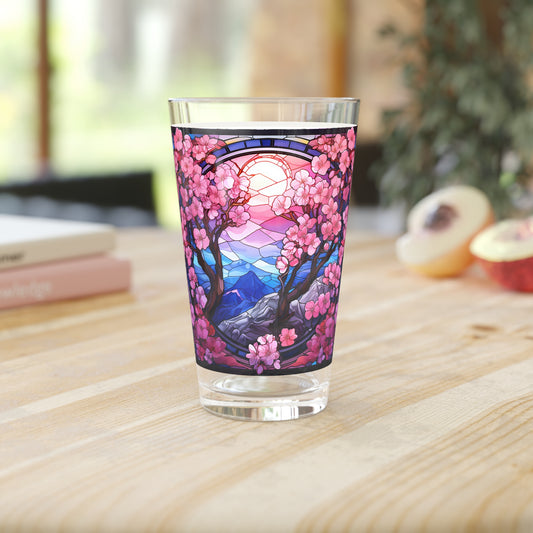 Cherry Blossoms in Full Bloom: A Stained Glass Masterpiece 16oz Pint Glass Gift idea gifts for home decor housewarming gift