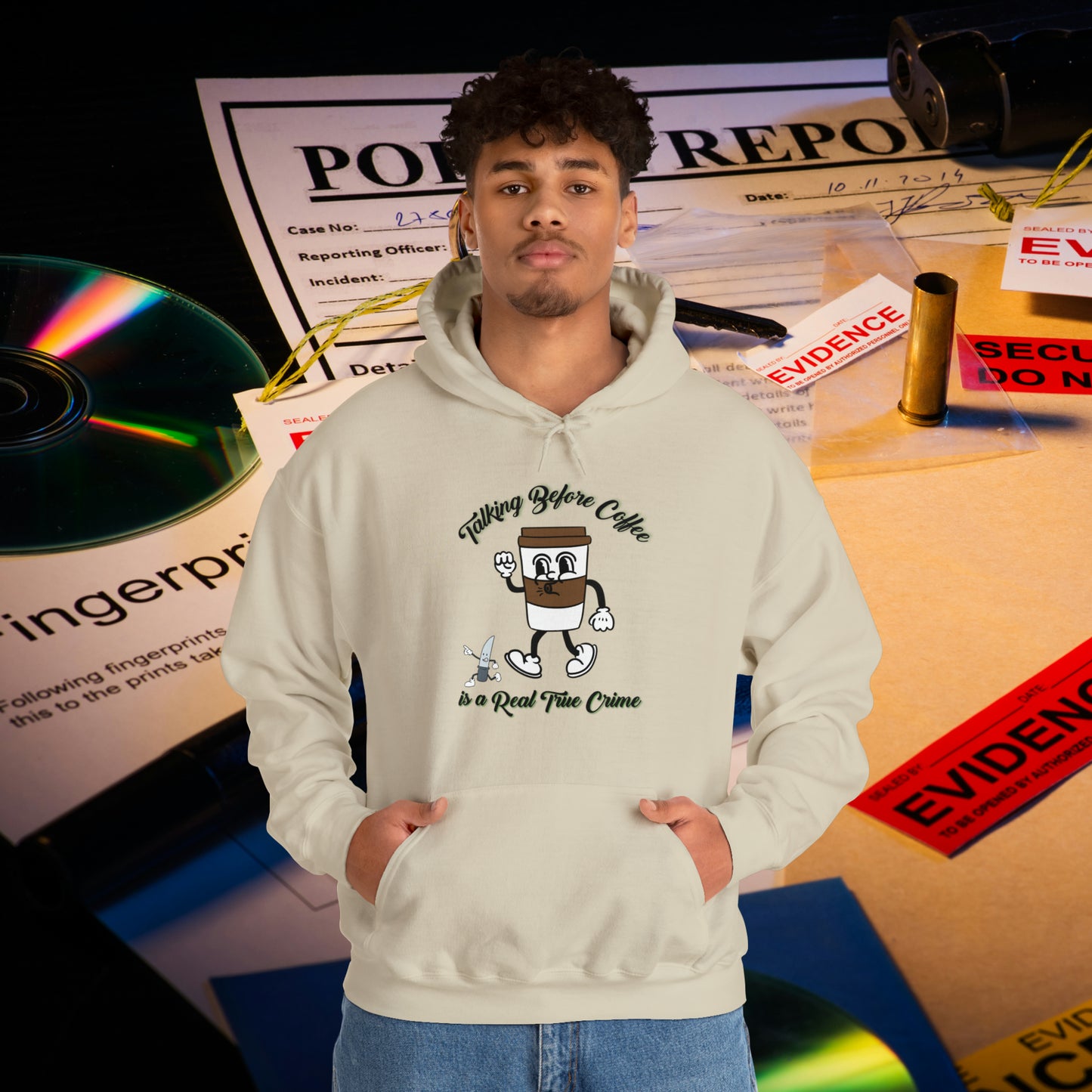 Retro Talking before Coffee is a Real True Crime Unisex Heavy Blend™ Hooded Sweatshirt Gifts for Him Gifts for Her