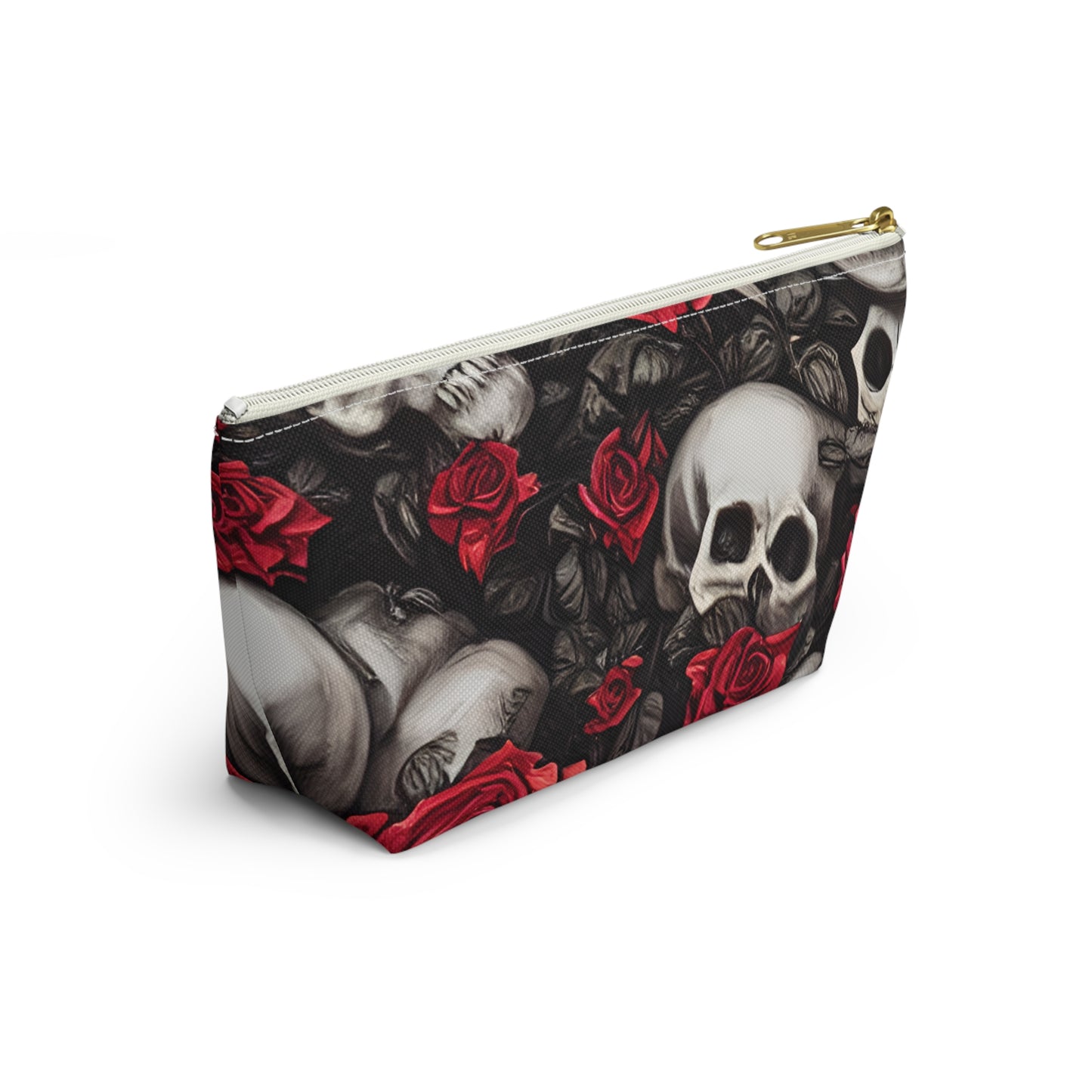 Hyper Realistic Skulls and Red Roses by artist Anne-Laure Goupil Accessory Pouch w T-bottom