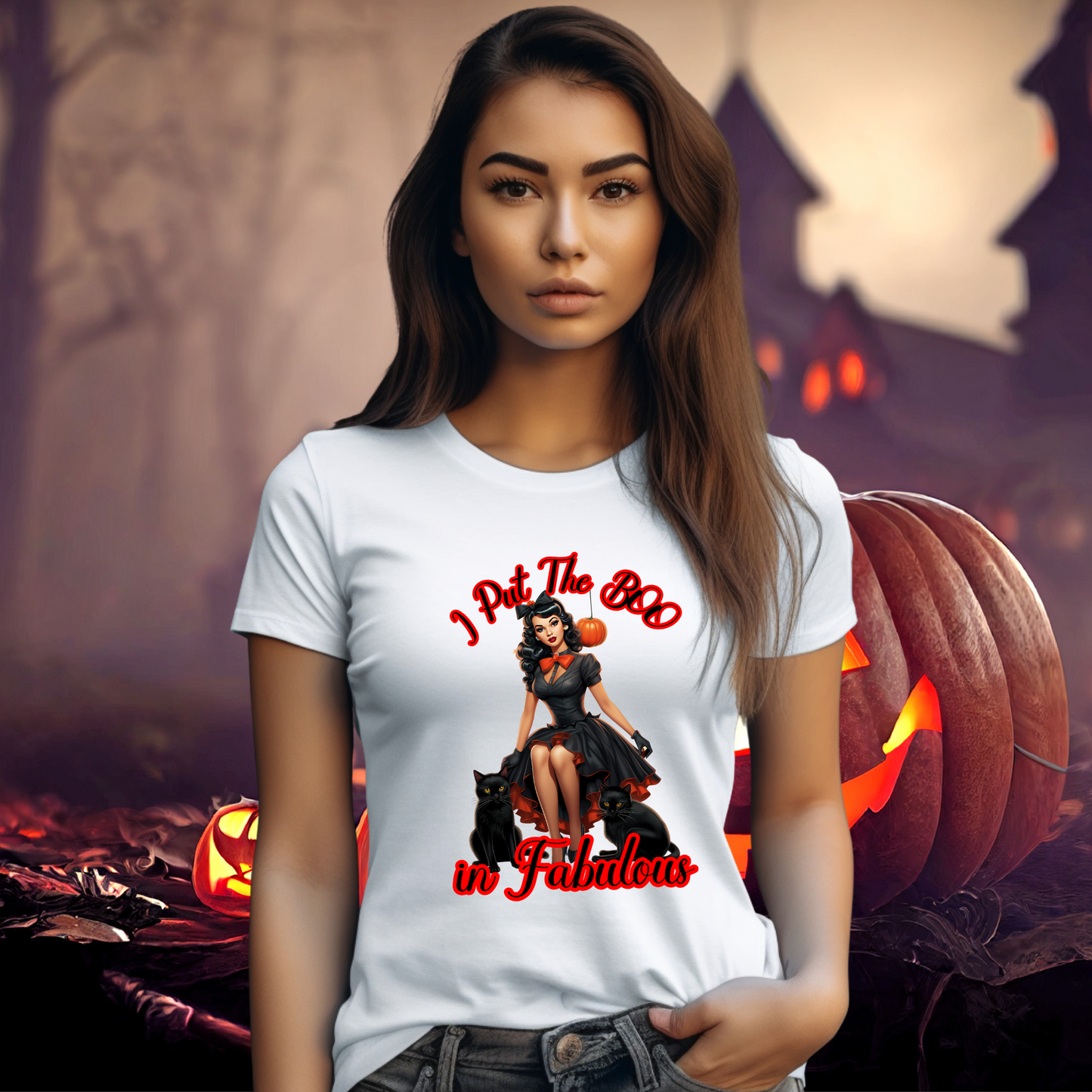 Vintage Pin-Up Witch I put the BOO in Fabulous Halloween Unisex Jersey Short Sleeve Tee Gifts for Her