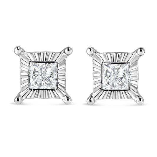 .925 Sterling Silver 1.0 Cttw Miracle Set Princess-cut Diamond Solitaire Stud Earrings (H-I Color, I2-I3 Clarity)