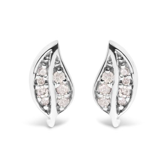 .925 Sterling Silver Diamond Accent Leaf Stud Earrings